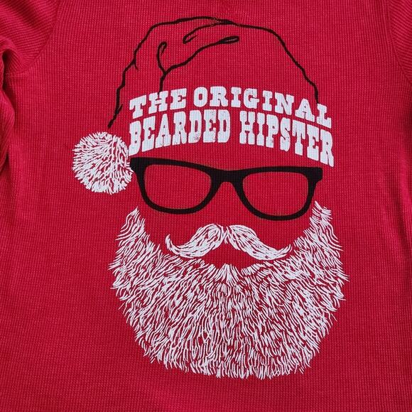🎄 Boys Santa Christmas Thermal Shirt The Original Bearded Hipster Size L 14 16 - Picture 2 of 6